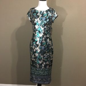 Beige by Eci Metallic Floral Sheath Dress